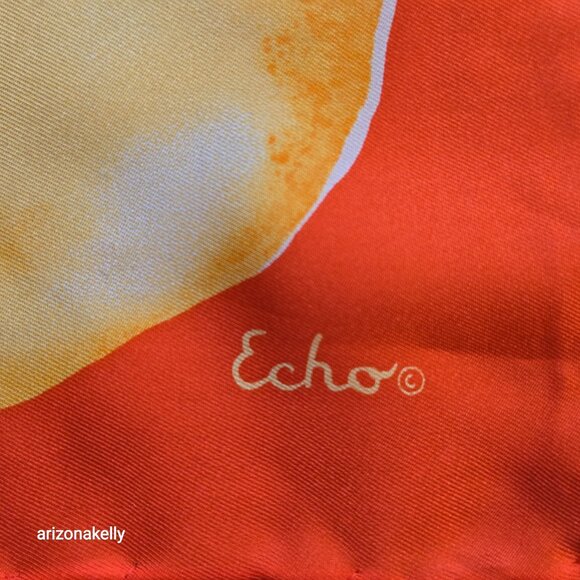 NWT Echo Silk Scarf Oranges Vintage Hand Rolled Edges Citrus - Picture 3 of 10